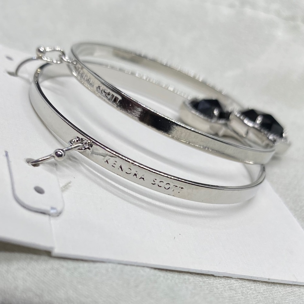 Kendra Scott Silver Hoop Earrings with Black Stones - Picture 5 of 5